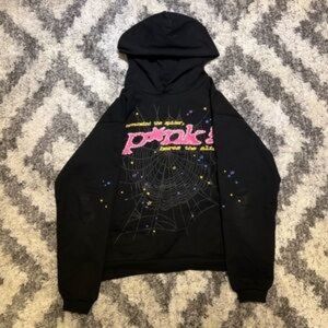 sp5der hoodie black and pink v2